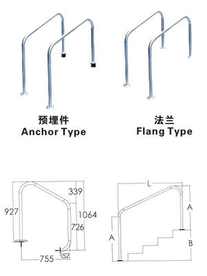 1.0mm SS316 Removable Handrails Kolam Renang
