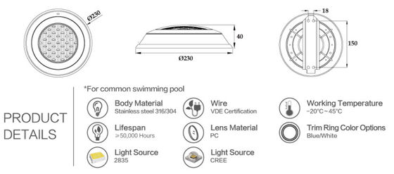 IP68 High Power 12v 7W Lampu LED Bawah Air Tahan Air