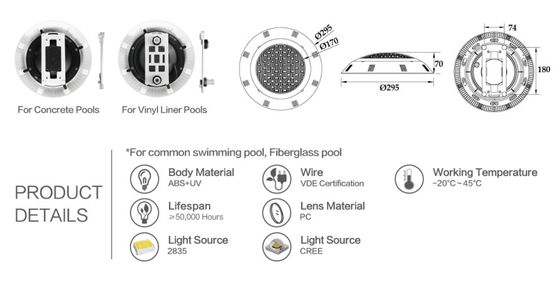 OEM 295mm Dia 25W Lampu LED Bawah Air Tahan Air