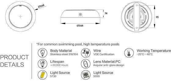 Warna Tunggal IP68 12 Watt Waterproof Lampu LED Bawah Air