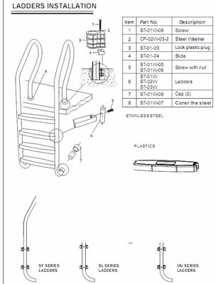 5 Langkah Tangga Kolam Renang FRB Stainless Steel 1.35mm